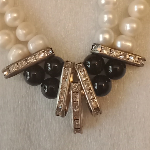 Pearls - Onyx Silver Necklace #551 - Picture 5 of 8